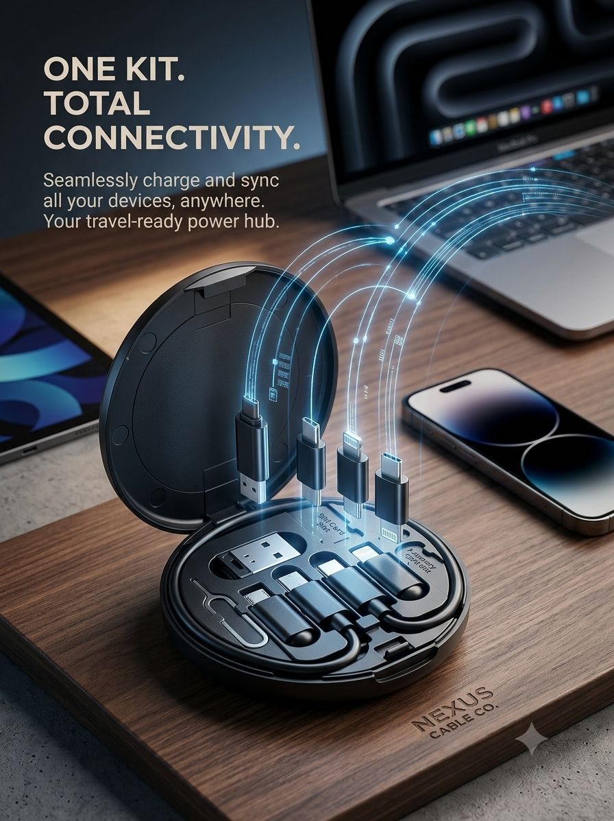 USB Adapter Kit With Multi Charging Cables,